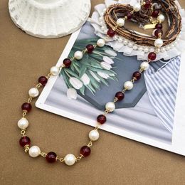 Choker Short Necklace Pearl Red Beads Collar Simple Jewellery Elegant For Women Wedding Party Accessories