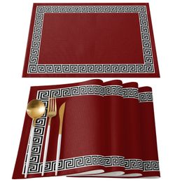 Mats Pads Red Simple Chinese Pattern Kitchen Dining Table Decor Accessories 4 6pcs Placemat Heat Resistant Linen Tableware 230627