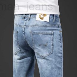 Men's Jeans designer 2023 trendy denim capris men's Korean casual slim fit stretch cotton print blue spring/summer thin style Q3HR