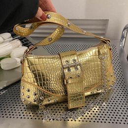 Evening Bags Women Fashion Underarm Bag Gothic Armpit Cool Style Trendy Rock Girls Handbag Y2K Rivet Chain For Travel Vacation Daily