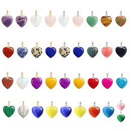 20mm Natural Crystal Stone Pendant Cute Heart Shaped Gold Women Amehtysts Opal Choker Charms DIY Necklace earrings Jewellery Making Lots