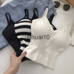 Women's T-Shirt knitted camis for woman tops for women stripes crop tops built in bra spaghetti strap camisole female tank 2022 droppshipping J230627