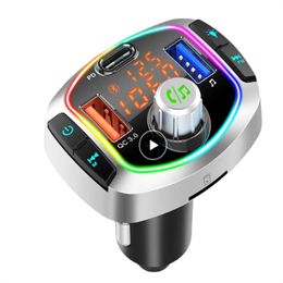 BC63 Dual-Screen Car Bluetooth MP3 Player with PD/QC3.0 Fast Charging, Ambient Light Effect, and FM Transmitter