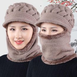 Ball Caps Winter Knitted Hats Women Thick Warm Ski Hat Sets Female Windproof Beanie Outdoor Riding Set Siamese Scarf Collar Girl Gift