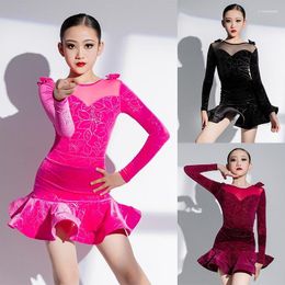 Stage Wear Latin Dance Competition Dresses Girls ChaCha Performance Dancewear Velvet Bodysuit Skirt Outfit Samba Practice VDB6107