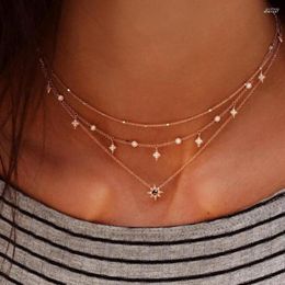 Choker Boemian Layered Necklace Water Drop Crystal Stone Pendant Shiny Sun Summer Star Chockers Women Jewelry