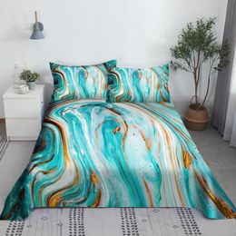 Set Green Marble Gilt 3d Printed Polyester Bed Flat Sheet with Pillowcase Bed Linen for Kids Adults Fashion Bedding Decor Home