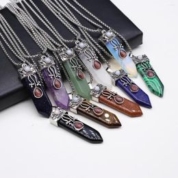 Pendant Necklaces Natural Stone Necklace Antique Silver Color Rose Quartzs Tiger Eye Stainless Steel Chain For Women Trendy Jewelry Gifts