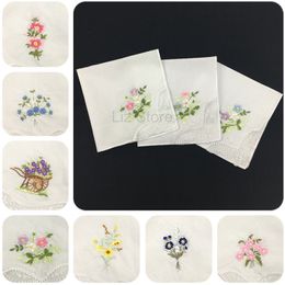 Embroidery Flower Handkerchief White Lace Thin Handkerchiefs Cotton Towel Woman Wedding Gift Party Decoration Cloth Napkin TH0487