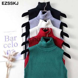 Women's T-Shirt elegant Top spring autumn Knitted Tank top Women Blouse turtlenck sexy Sleeveless sweater vest Female slim top J230627