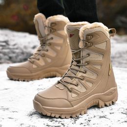 Boots New Warm Plush Snow Boots Men Lace Up Casual High Top Men's Boots Waterproof Winter Boots Antislip Ankle Boots Army Work Boots