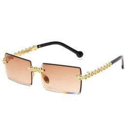 Brand sunglasses New Fashion Rimless Rectangle Sunglasses Luxury Diamond Shades Brand Design Women Small Square Metal Sun glasses UV400 Eyewear