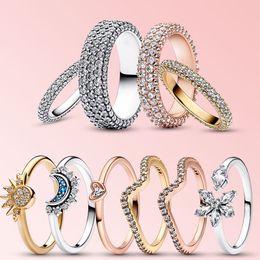 925 Sterling Silver New Fashion Women's Ring New En mousserande vågring med en enda rad ringer lämplig för original Pandora, en speciell gåva för kvinnor