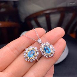 Necklace Earrings Set Exquisite Small Flower Pendant Two Colour Jewellery Inlay Full Zircon Fashion Eternity Wedding Ring For Women Engagement