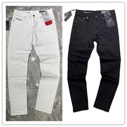 Jeans masculino Bolsas de marca famosa lavadas Calças de algodão de grife finas xadrez leve tingidas de preto azul 29-40