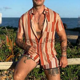 Men's Tracksuits Men Hawaiian Sets Summer Striped Print Short Sleeve Shirt Beach Button Shorts Trip Bohemia Holiday Mens Two Piece Suit Cardigan x0627