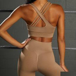 Yoga Outfit Seamless Clothing 2-Piece High-Waisted Buttocks Lifting Sports Fitness After The Cross Bra Suit Drop Delivery Outdoors Su Dhxan