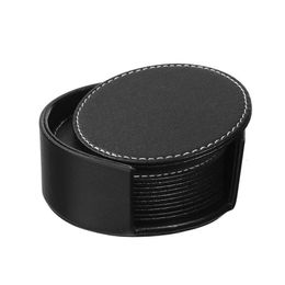 Mats Pads 6PCS Coasters With Holder Round Leather Cup Pad Table Mat Coffee Placemat For Home Tea Store 11x11cm 230627