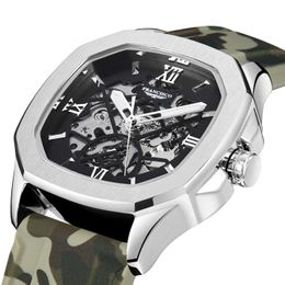 Appliances Men Mechanical Wristwatch Timepie Clock Stainless Steel Back Roman Skeleton Men's Army Automatic Quick Switch Camouflage Belt