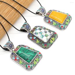 Pendant Necklaces Natural Stone Agates Crystal Trapezoidal Malachite Shell Blue Sand Necklace For Women Jewellery Gift 30x65mm Length 55cm