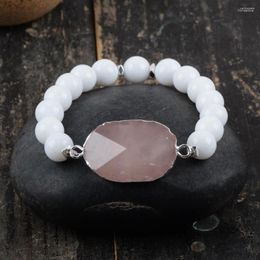 Strand Natural Pink Rose Quartzs Bracelet Tiger Eye Charm Multi-Kind Energy Healing Stone Jewellery Elastic Stretch Drop
