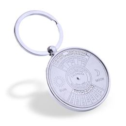 Retro 50 Years Perpetual Calendar Keychain Sun Moon Compass Keyring Valentine's Day Couple Gift Metal Compass Key Chain Pendant Bottle 12 LL