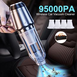 Vacuums 95000Pa Wireless Car Vacuum Cleaner Battery Strong Suction Mini Handheld Portable For Auto Powerful Cordless Vacuum Cleaner 230626