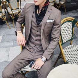 Men's Suits Men's & Blazers ( Jacket Vest Pants ) Fashion Boutique Striped Men Casual Business Three-Pieces Groom Wedding Dress