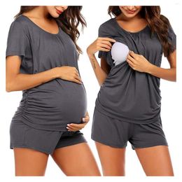 Women's Tracksuits Woman Solid Blouse Pants Jumpsuit Breast-Feeding Pregnant Maternity Nursing Sets