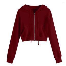 Women's Blouses Autumn Womens Hooded Casual Long Sleeve Full Zipper Crop Tops Daily Solid Color Pocket Pullover Shirts Roupas Feminina