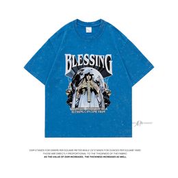 Men's T-shirts Extfine Mary Blessing T-shrits Men Streetwear Tie Dye T Shirt Oversized Acid Washed Cross T Shirts Top Y2k Men's Clothing 1618 8421