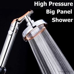 Bathroom Shower Heads Big Panel High Pressure Shower Head Rainfall Handheld Showehead With Stop Water Button Rotating Bathroom Shower Head R230627