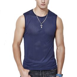 Mens Tank Tops Ice Silk Top Men Underwear Gym Clothing MenTransparent Tshirt Male Bodyshaper Sleeveless Shirt Fitness Mesh Singletss 230627