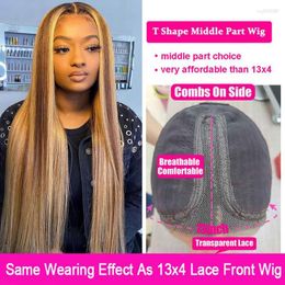 P4/27 Highlight Straight Human Hair Wigs Burgundy Red T PART Lace Front Brazilian Remy Frontal