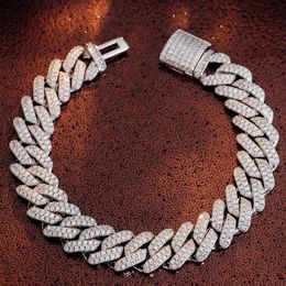 Designer Jewellery Custom 14mm 925 Silver Iced out Cuban Link Bracelet DEF Colour VVS Moissanite Cuban Pass Diamond Tester