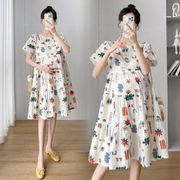 Dress Maternity Dress Summer New Shortsleeved Midlength Floral Skirt Loose Korean Version of Maternity Dress Spring and Summer