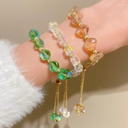 Strand Fashion Colourful Faceted Transparent Crystal Beaded Bracelet For Women Girls Fairy Pull Adjustable Charm Bracelets Jewellery Gifts