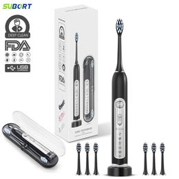 Toothbrush SUBORT Sonic Electric Toothbrushes Adult Smart Timer Brush 5 Mode Rechargeable Whitening IPX7 Waterproof 6 Head 230627