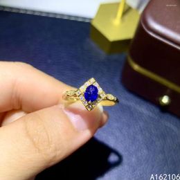 Cluster Rings 925 Pure Silver Chinese Style Natural Sapphire Women's Classic Trendy Simple Adjustable Gem Ring Fine Jewelry Support