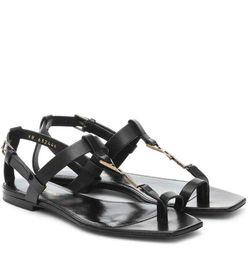 Women Summer black genuine leather Sandal flat heels flip flops Slippers Open Toe Flats Heel Sandals Elegant Outdoor Women's Shoes Medallion Sandals