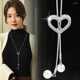 Pendant Necklaces Heart Shaped Pearl Tassel Sweater Chain Women's Long Personalized Necklace Anniversary Wedding Jewelry Accessories