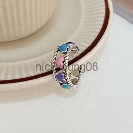 Band Rings 925 Sterling Silver Unique Colourful Heart Ring For Women Jewellery Finger Adjustable Open Vintage Ring For Party Birthday Gift x0625