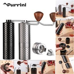 Manual Coffee Grinders CNC Stainless Steel Grinding Core Diamond Pattern Hand Crank Coffee Grinder Portable Manual Espresso Double Shaft Grinder Tools 230627