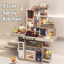 Kitchens Play Food 93cm Big Kitchen Toy Children'S Play House Kitchenware Set Simulation Spray Baby Mini Food Cooking Toys Christmas Gifts For Girl 230626