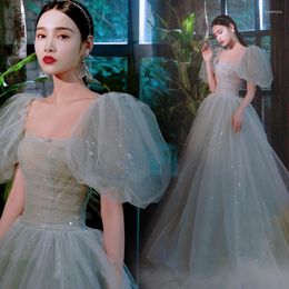 Ethnic Clothing Lady Princess Gauze Skirt Flash Bubble Sleeve Banquet Performance Costume Bride Wedding Dress Temperament Elegant Fairy
