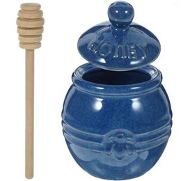 Dinnerware Sets Ceramic Honey Jar Syrup Container Storage Pot Dipper Stick Holder Containers Lids