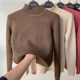 Women's Sweaters Warm Knitwear Top Solid Women 2023 Winter Pullover Bottoming Shirt Casual Fleece Turtleneck Slim Thicken Plus Velvet