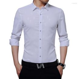 Men's Dress Shirts Men's 2023 Fashion Men Polyester And Microfiber Long Sleeve Slim Fit Casual Turn Down Collar Business Social Shirt