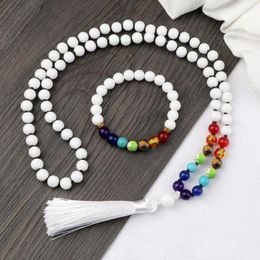 Necklace Earrings Set Natural 6MM 8MM White Porcelain Chakra Beaded Necklace&Bangle Women Men Yoga Energy Healing Couple Bracelet