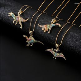 Chains Hip Hop Gold Colour Dinosaur Pendant Necklace For Women Cute Copper Micro Inlay Zircon Animal Jewellery